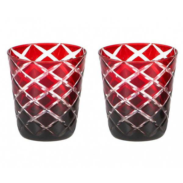 Hand-cut Dio glasses, ruby tones, set of 2 - 10 cm