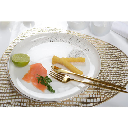 Porcelain dessert plate, white with gold - oval