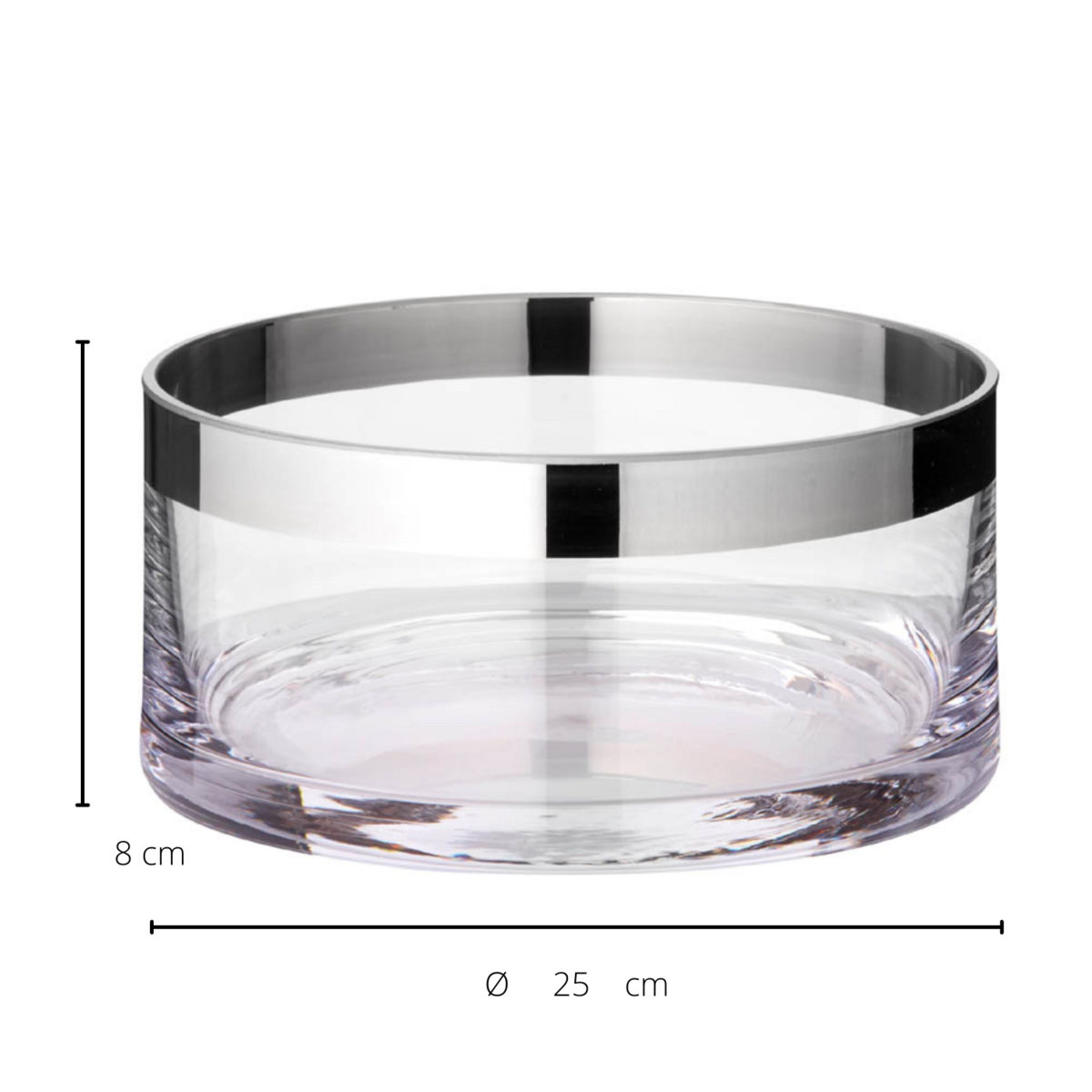 Hand-blown crystal bowl, silver rim, 25 cm - flower shape