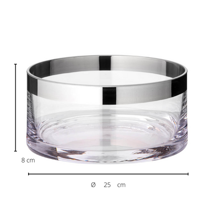Hand-blown crystal bowl, silver rim, 25 cm - flower shape