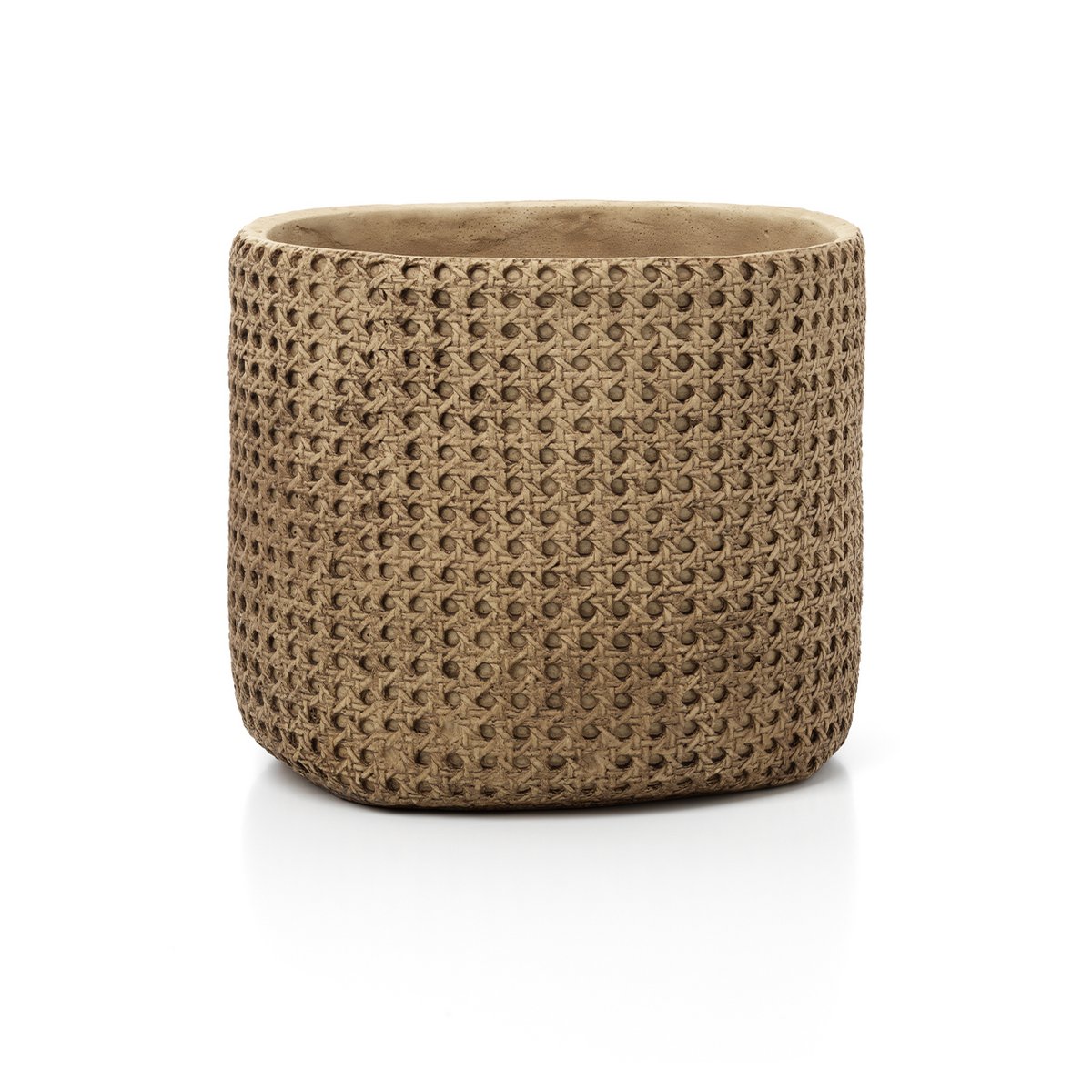Betonurtepotte med fletværk af rattan, ekstra stor - Natur