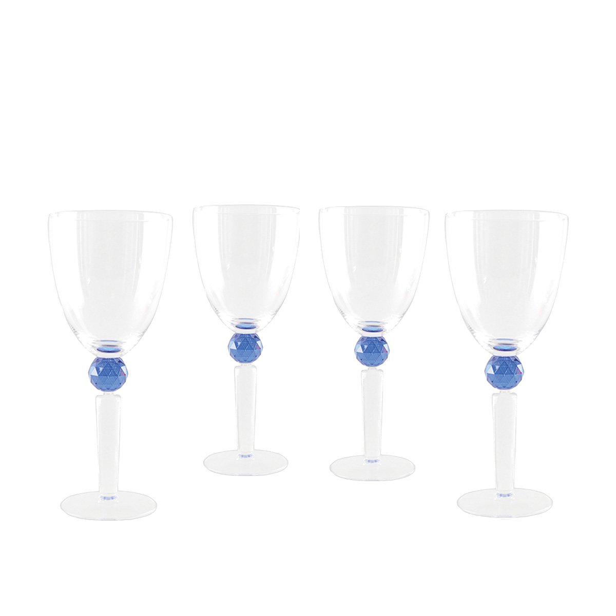 Glass wine glasses with blue diamond foot - set of 4