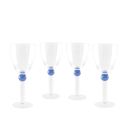 Glass wine glasses with blue diamond foot - set of 4