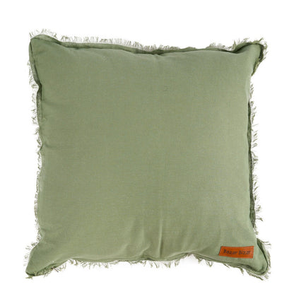 Hørpudebetræk med frynser, salviegrøn - 50×50cm