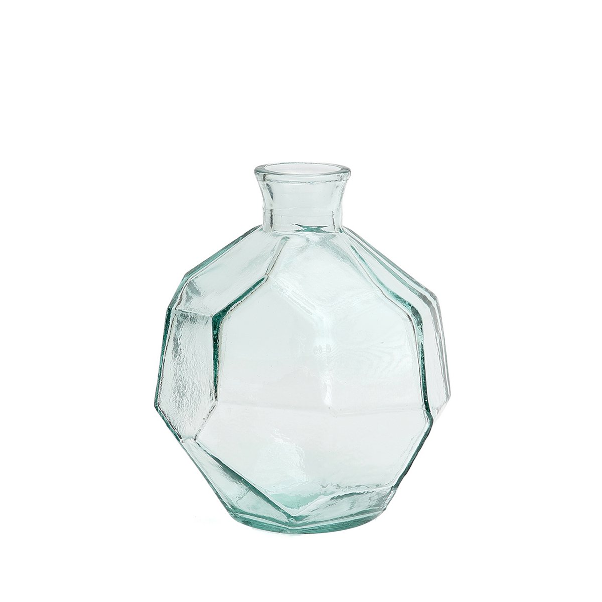 Glass vase, blue, 18 cm - faceted origami shape