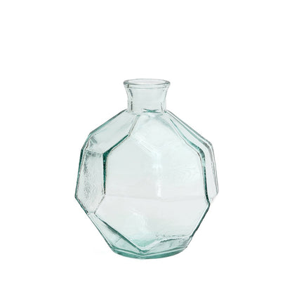 Glass vase, blue, 18 cm - faceted origami shape