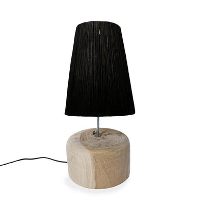 Bordlampe i teaktræ med raffia-skærm – Natur Sort