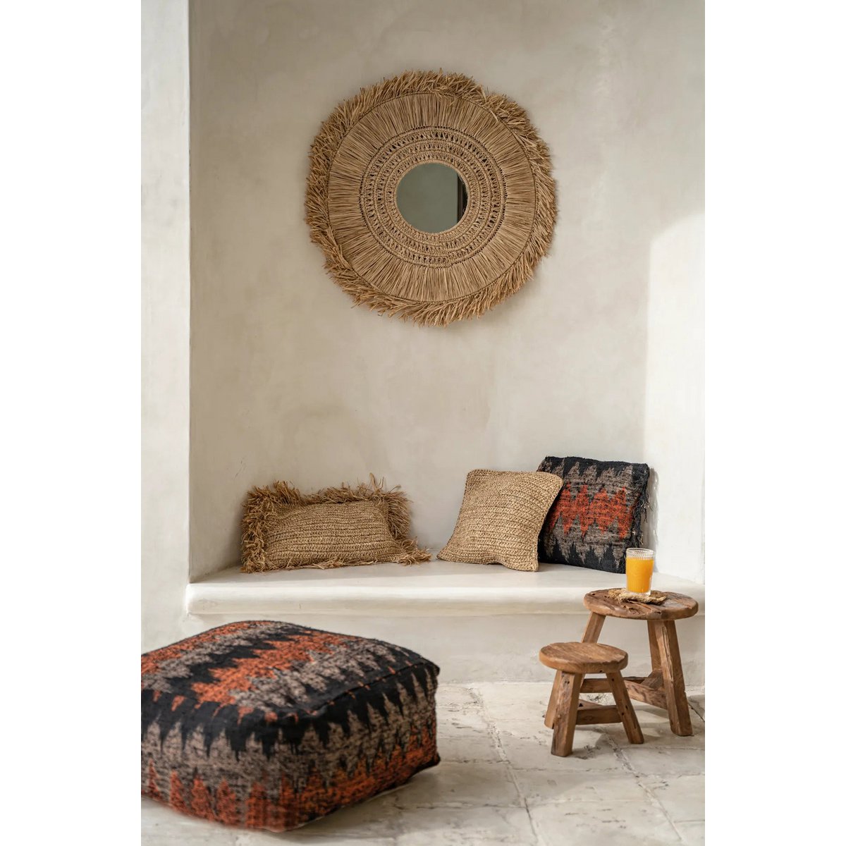 Raffia pudebetræk 40×40 cm - natur, håndlavet i Indonesien