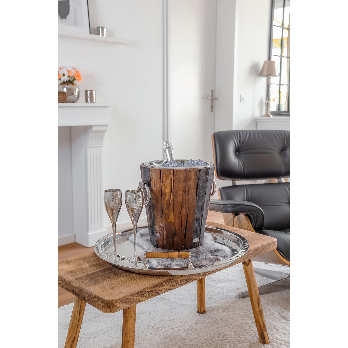Vinkøler i rustfrit stål Providence, 28 cm - teak og sølv