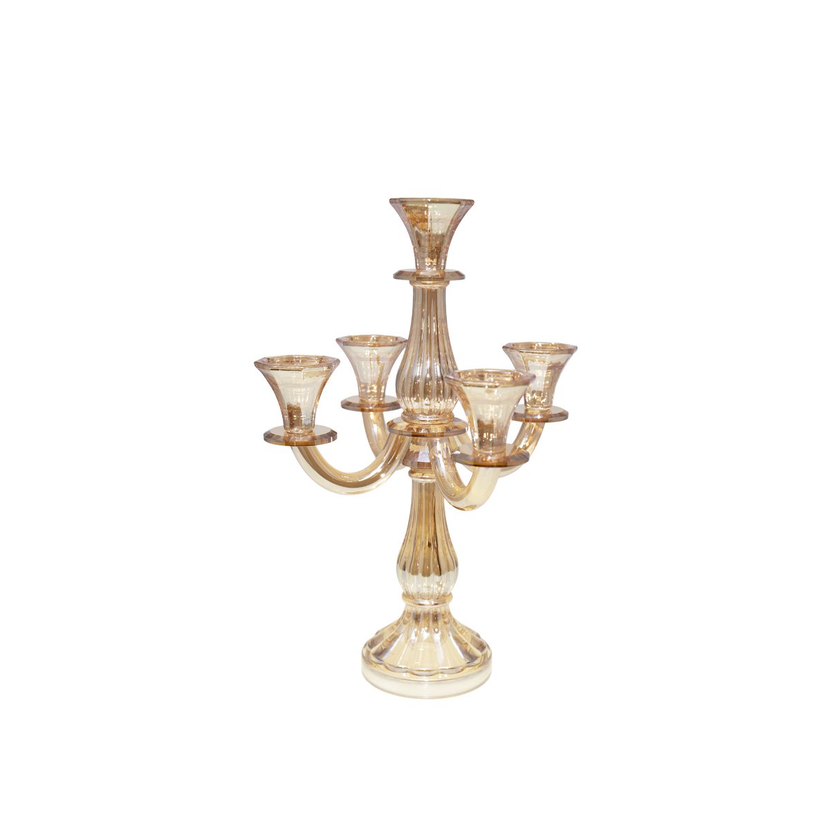 Glas kandelaber, ravfarvet, 5-armet, 35 cm