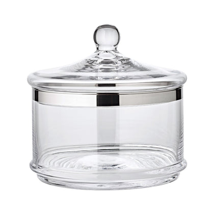 Hand-blown crystal glass jar with lid, H 40 cm – platinum rim