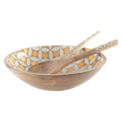 Wooden decorative bowl 30cm - gold trim