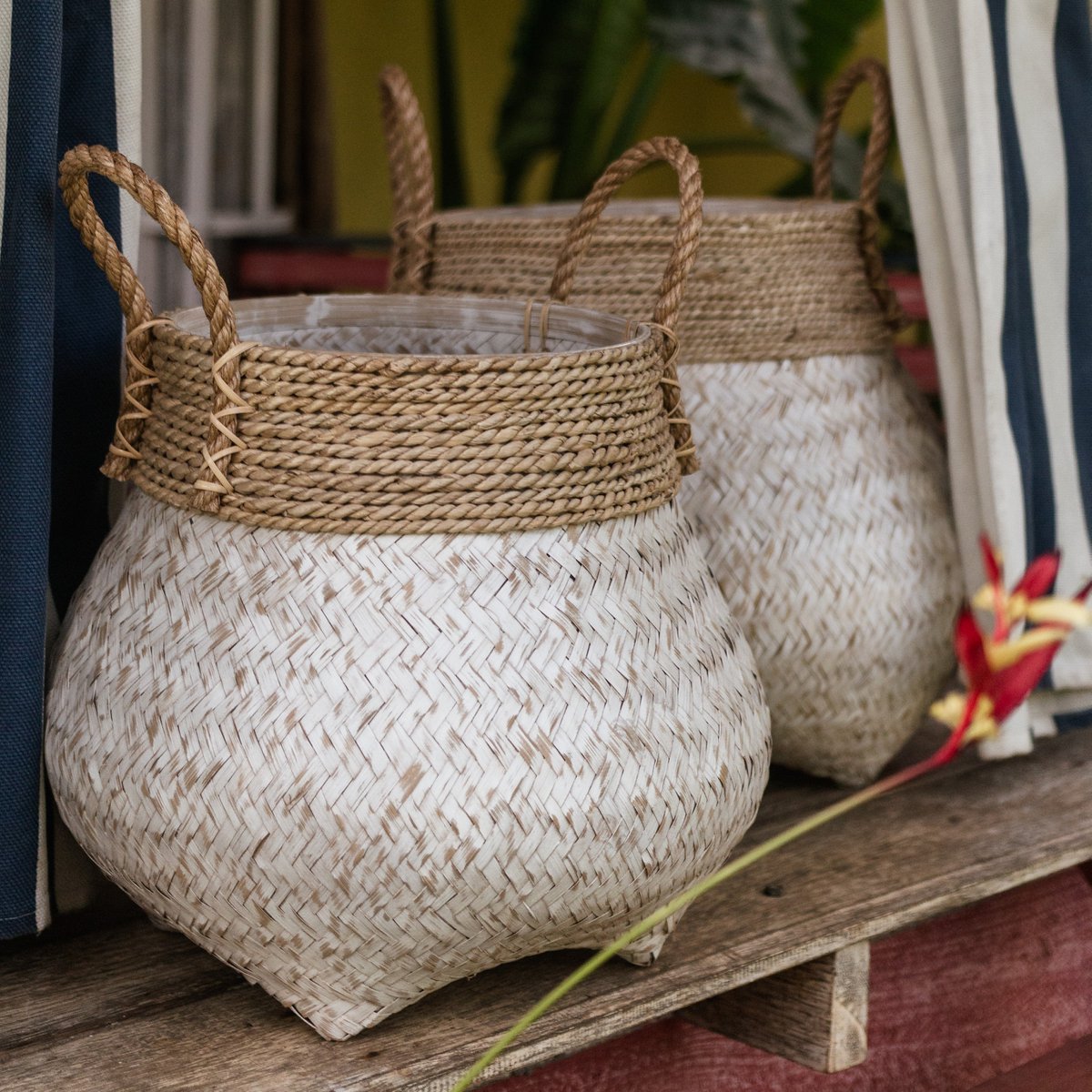 Korb BENOA S aus Bambus, Seegras und Jute – Weiß und Beige