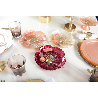 Glas blomster desserttallerken, vanilje & guld - 21 cm