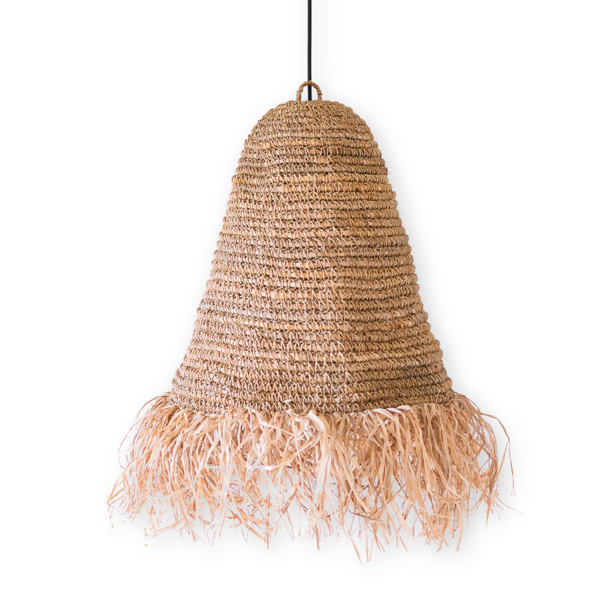 Raffia- og jutependellampeskærm Ø 40 cm – KALIMA med frynser