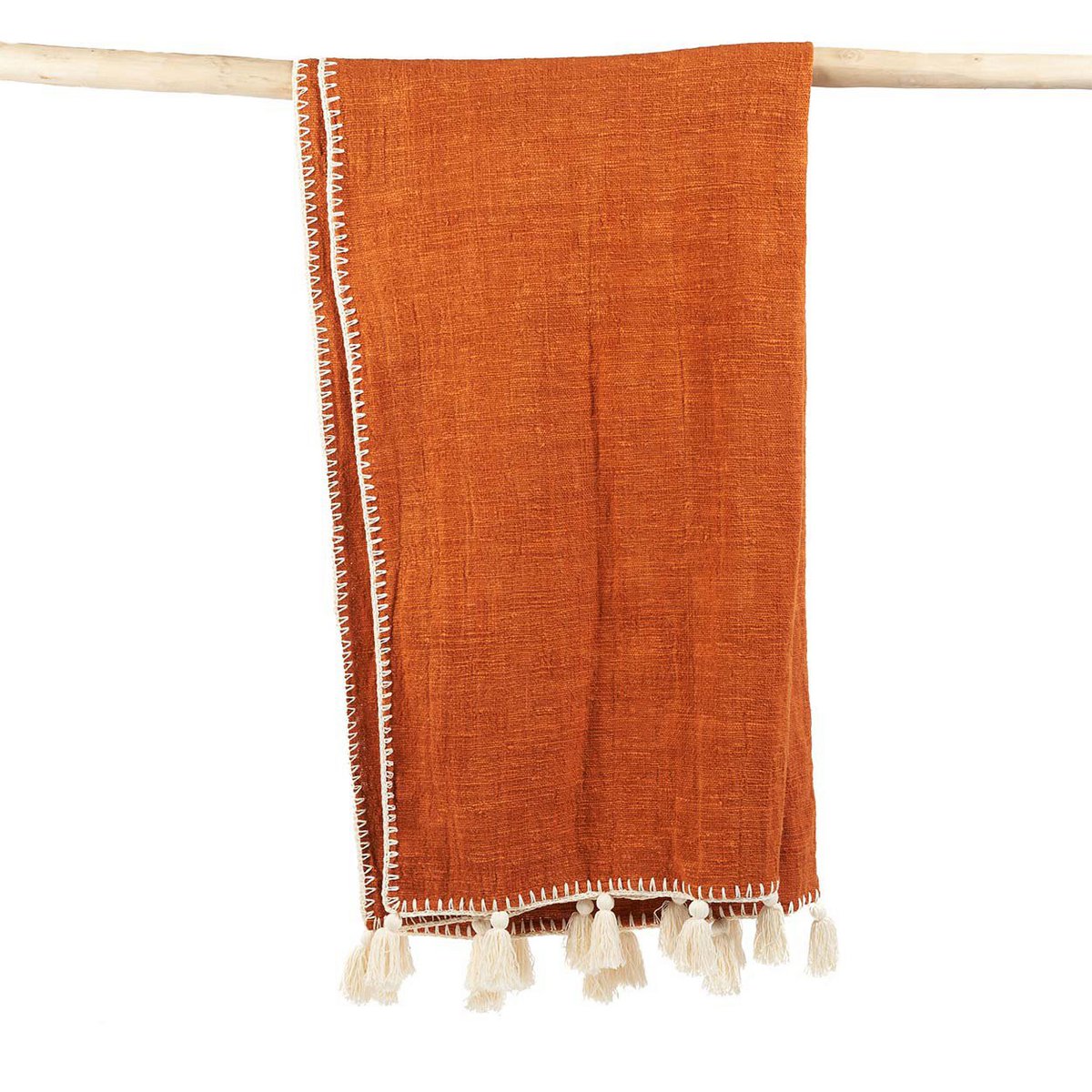 Baumwoll-Tagesdecke, 246×126 cm – Stickerei Terrakotta