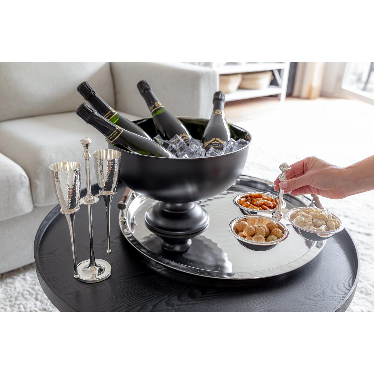 Matt black champagne cooler with stainless steel interior, ø 36 cm – 1