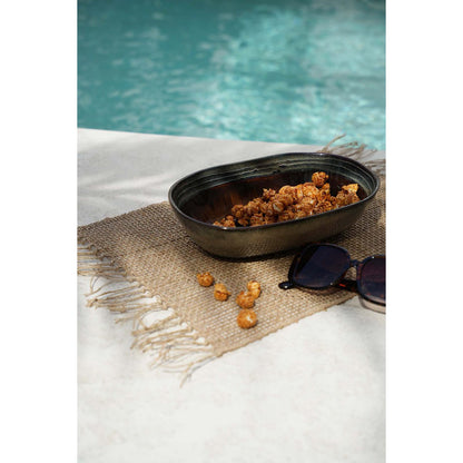 Stoneware oval bowl, amber-gold gradient – L
