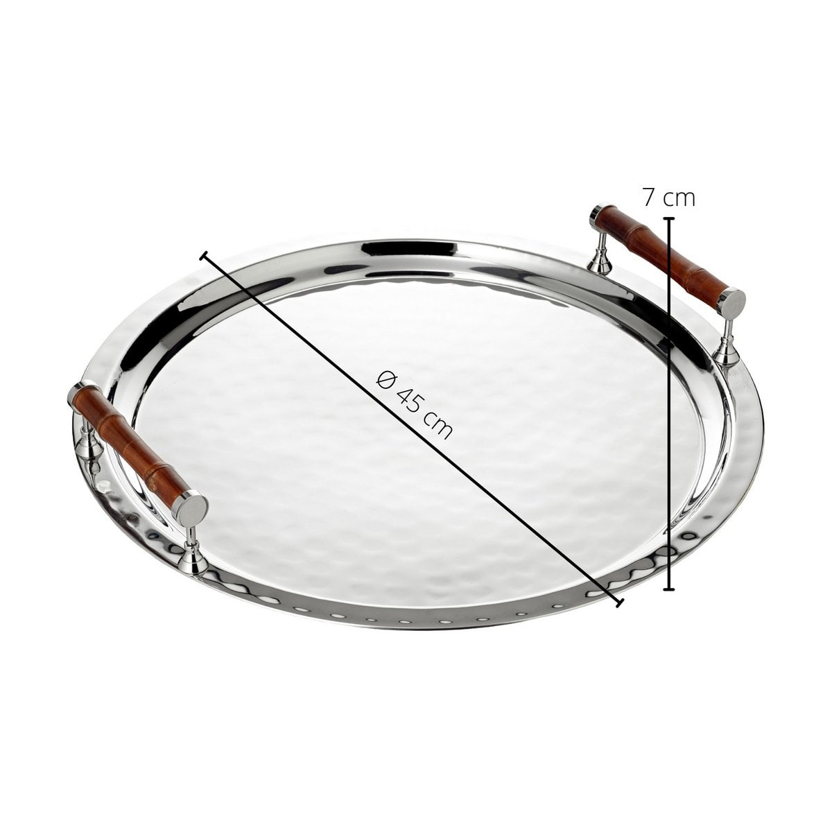 Bambus-Rundtablett Ø47 cm, Rand vernickelt