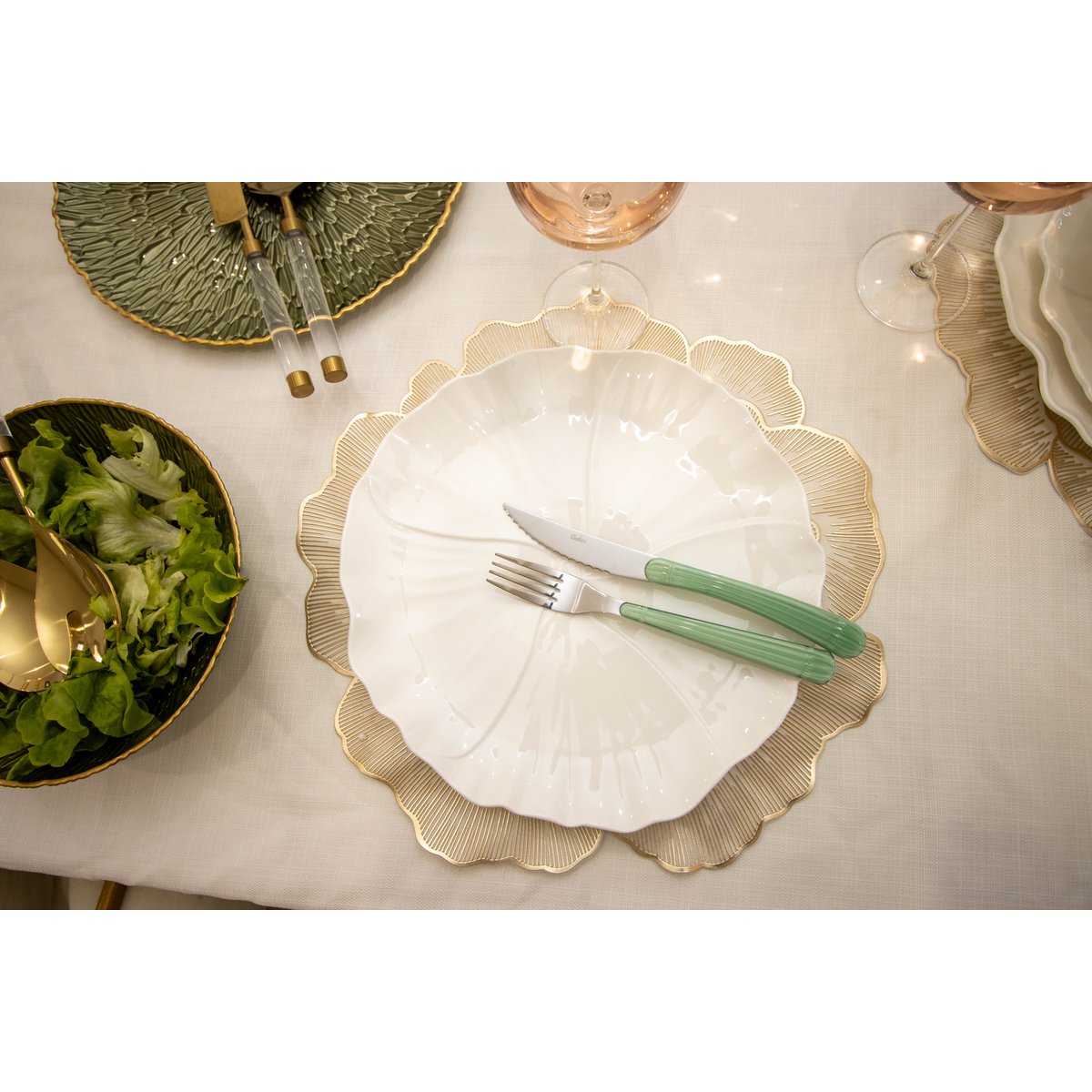 Stainless steel cutlery set, 24 pieces, green handle