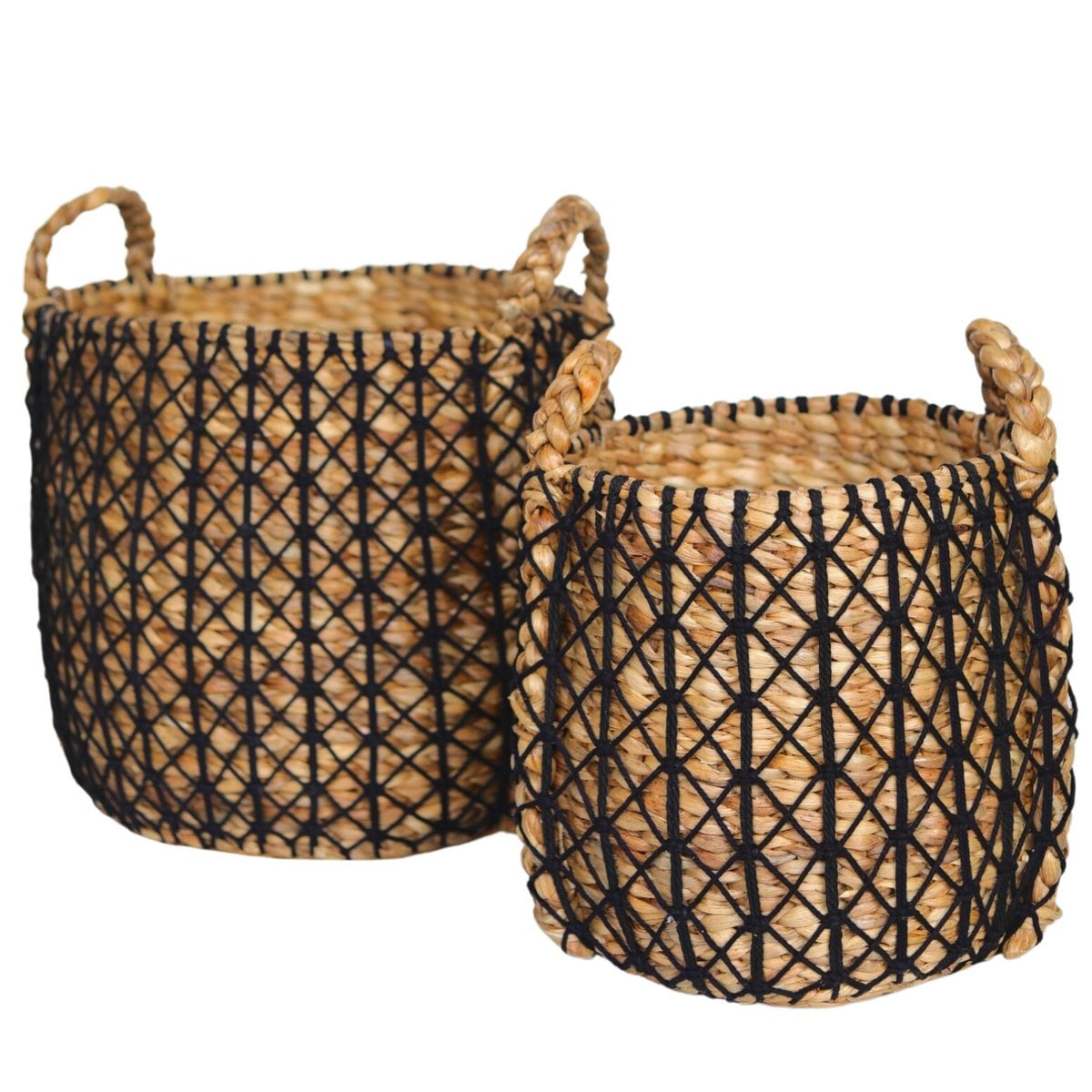 Vasketøjskurv Praya M i flet – 32 cm, sort & beige