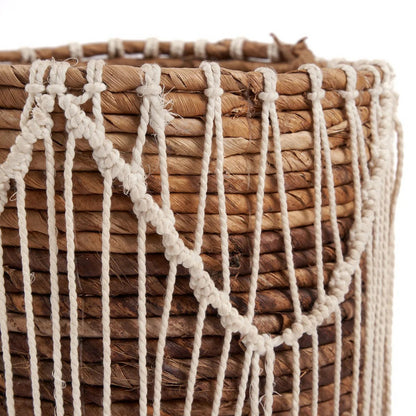 Opbevaringskurv i bomuldsmakramé 20 × 20 cm - naturhvid, cylinder