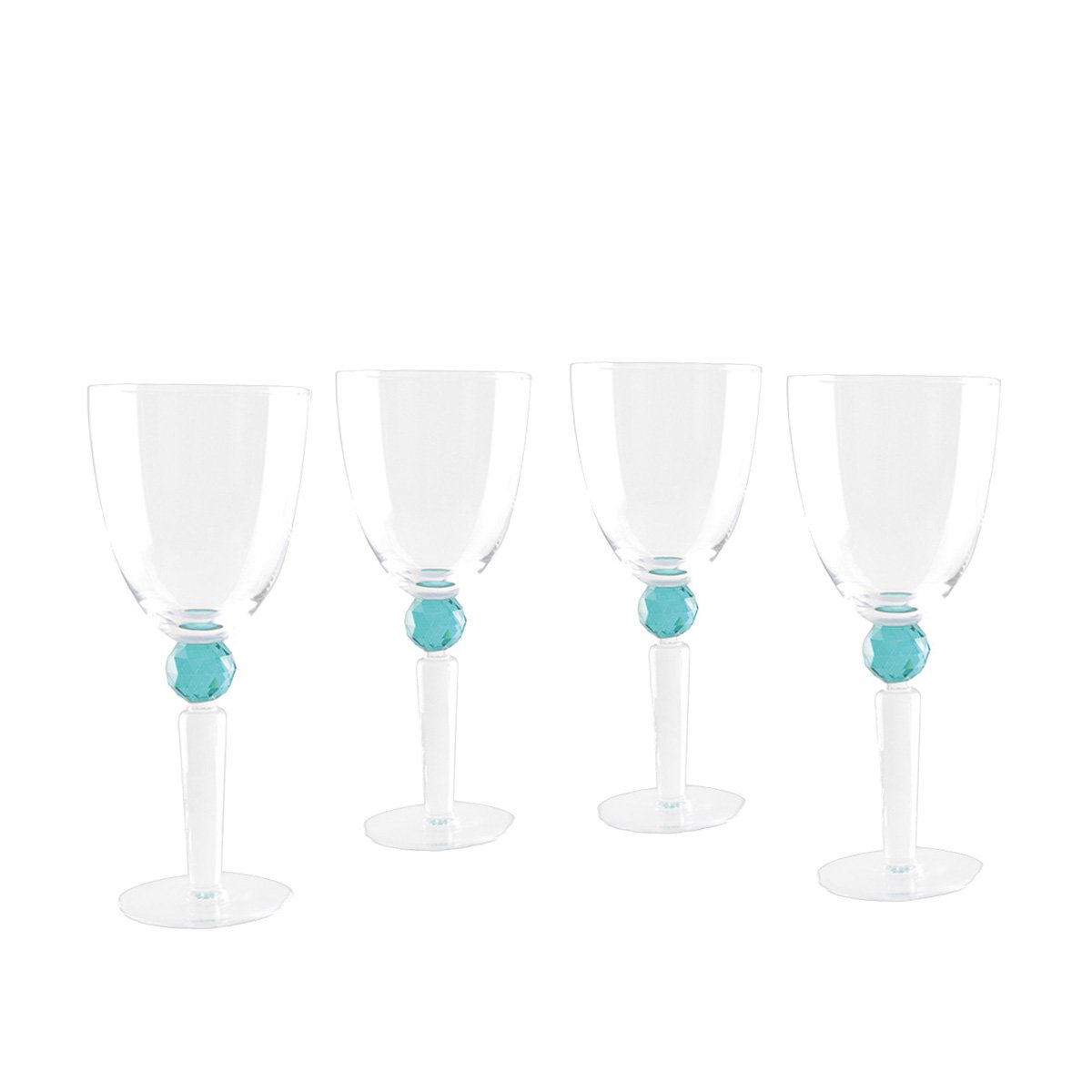 Vinglas i glas med grøn diamantfod, sæt med 4