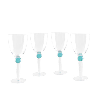 Vinglas i glas med grøn diamantfod, sæt med 4