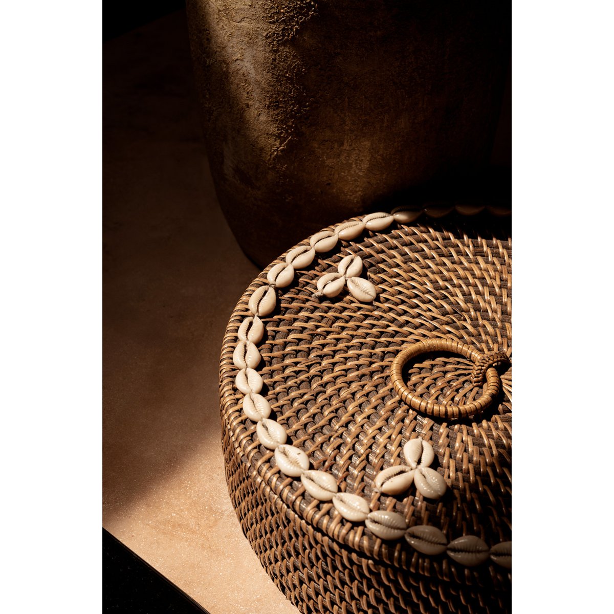 Rattan ruminddelt kurv, naturlig brun