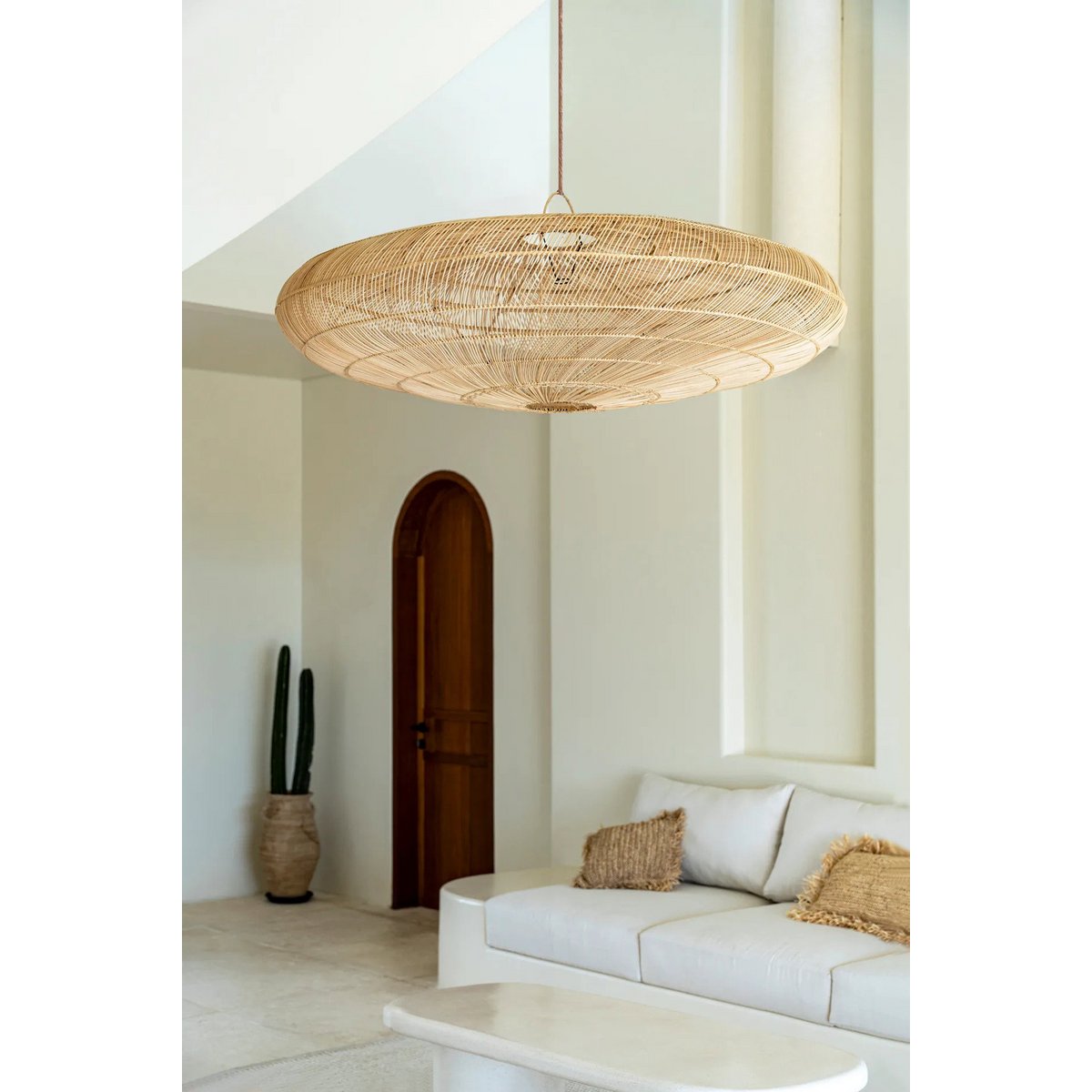 Rattanscheiben-Pendelschirm 150 cm – flaches Geflecht, Indonesien