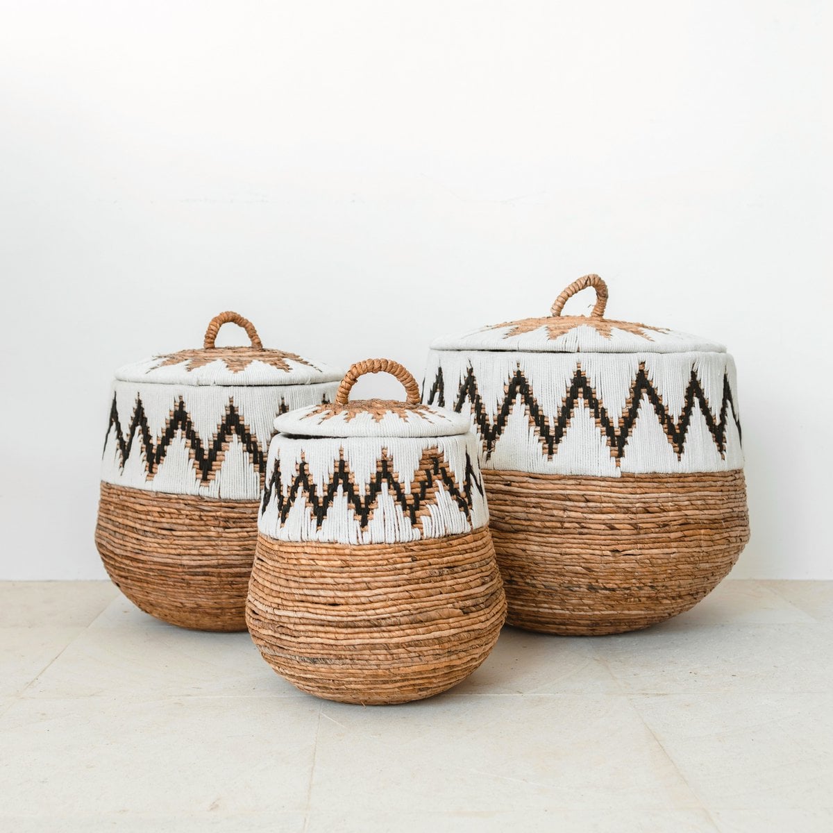 Fletvaskekurv i jute med låg L – Ø43 × 45 cm