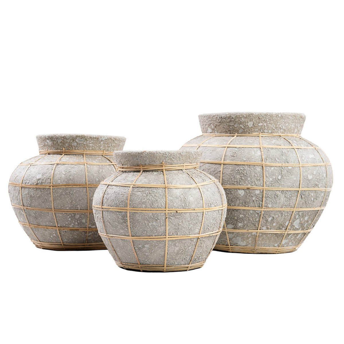 Terracotta-vase med rattan, naturlig grå, stor