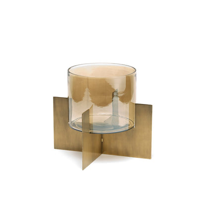 Hurricane X candle holder, brass & glass - low