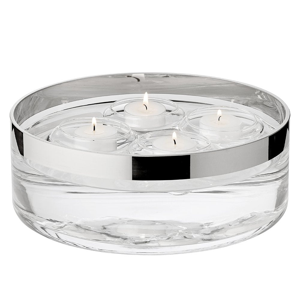 Hand-blown crystal bowl, silver rim, 25 cm - flower shape