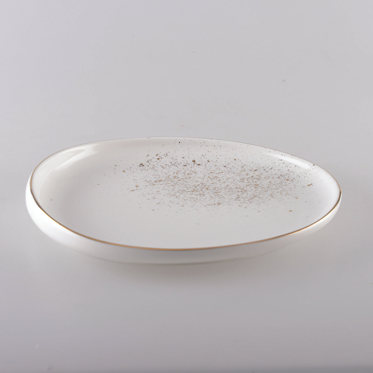 Porcelain dessert plate, white with gold - oval