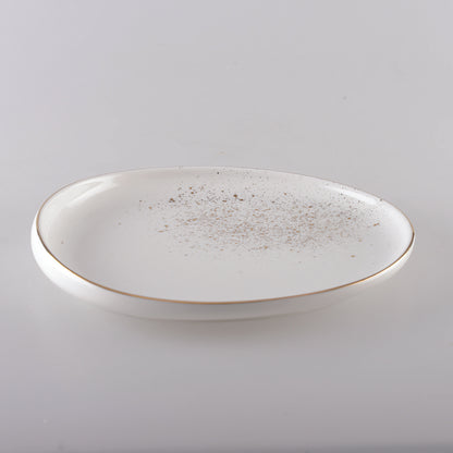 Porcelain dessert plate, white with gold - oval