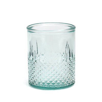 Recyceltes Trinkglas mit Diamantschliff, blau, klein