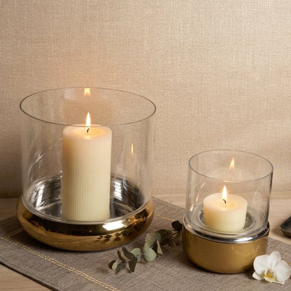Gold double-wall candle holder, tall - 26cm