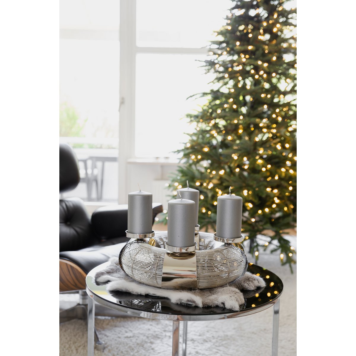 Adventskranz Flachs, Edelstahl, Ø 36 cm