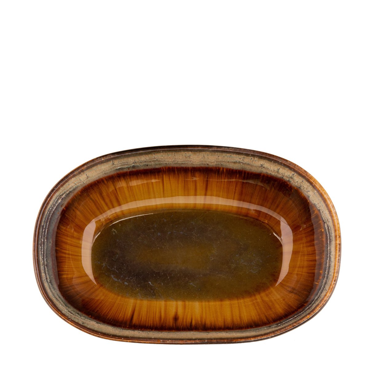 Stoneware oval bowl, amber-gold gradient – L