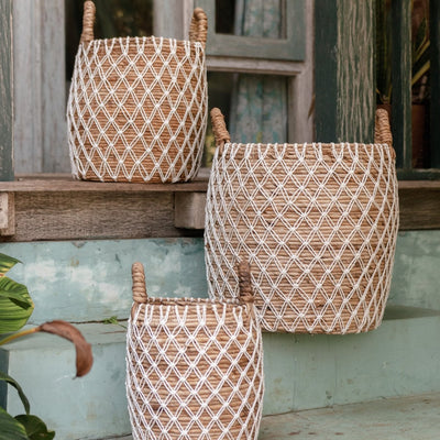 Seagrass & cotton storage basket KUBU M – ø32 × 30 cm