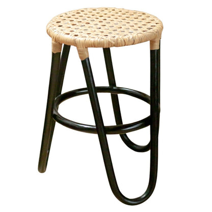 Rattan skammel KOLAKA sort Ø35 cm - trebenet flettet sæde