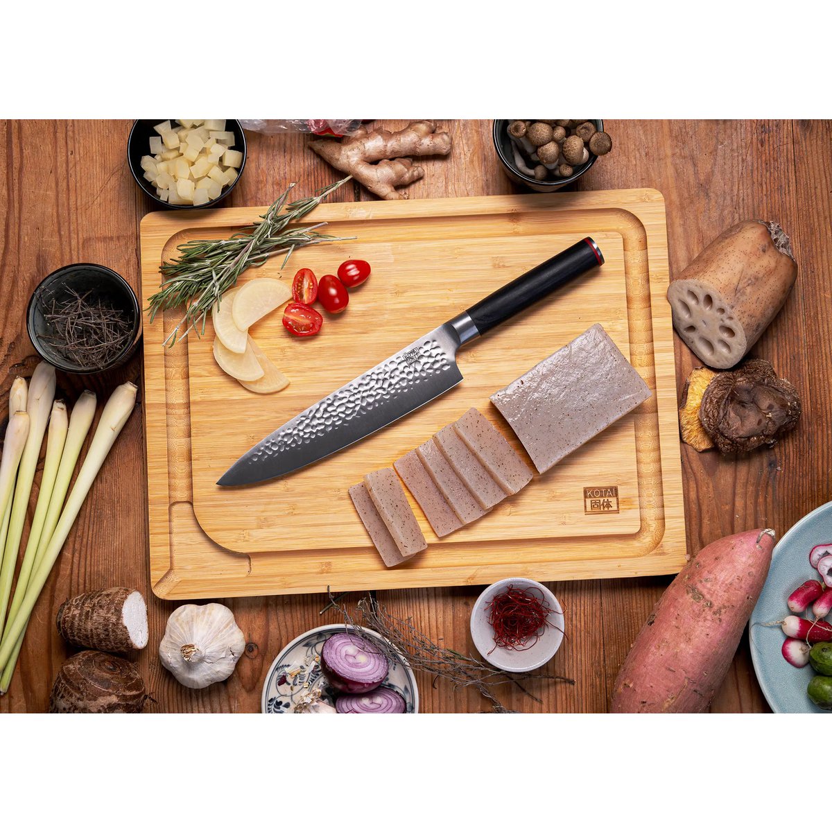 Gyuto Kochmesser, 200 mm – 440C Stahl mit Bambusscheide