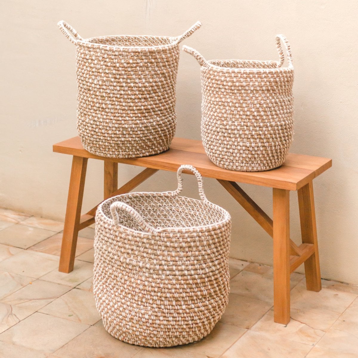 Jute & cotton round laundry basket M – 30 × 34 cm