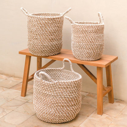 Jute & cotton round laundry basket M – 30 × 34 cm