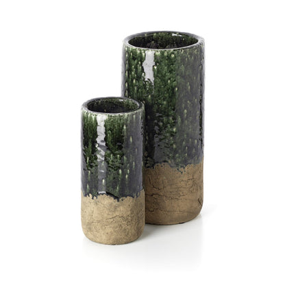 Cylindervase i stentøj, betongrøn - M