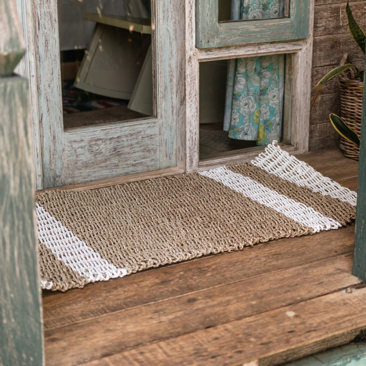 Seagrass striped rug 120×60 cm – beige and white