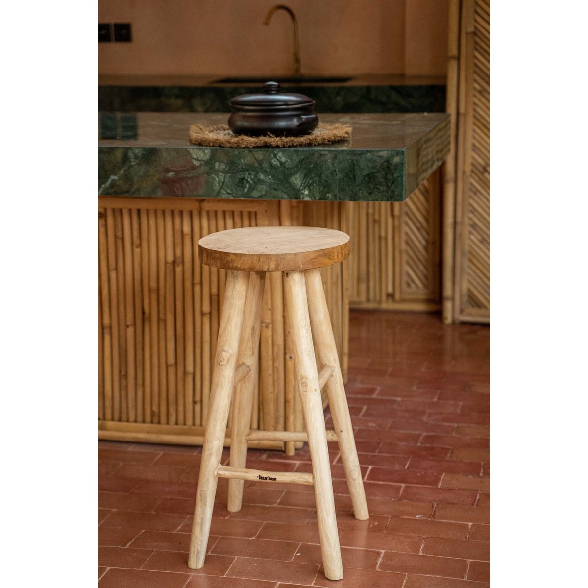 Teak-Barhocker mit Vierfußgestell – 75 cm