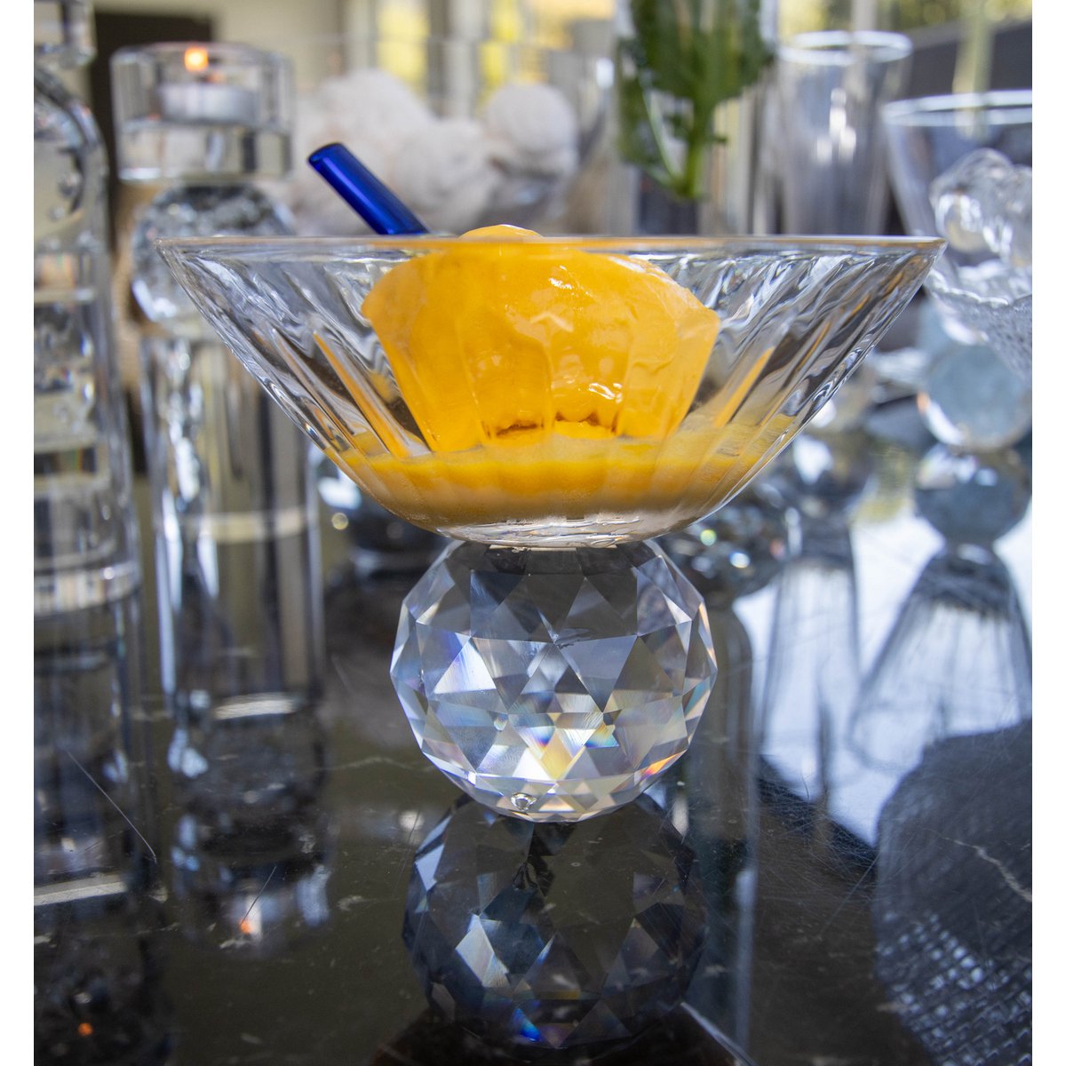 Glassdessertskåle med diamantfod, sæt med 4