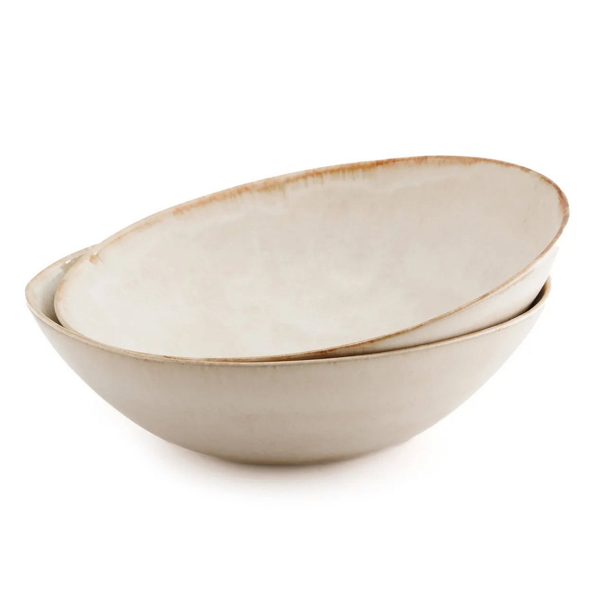 Stoneware serving bowl, white with gold – M